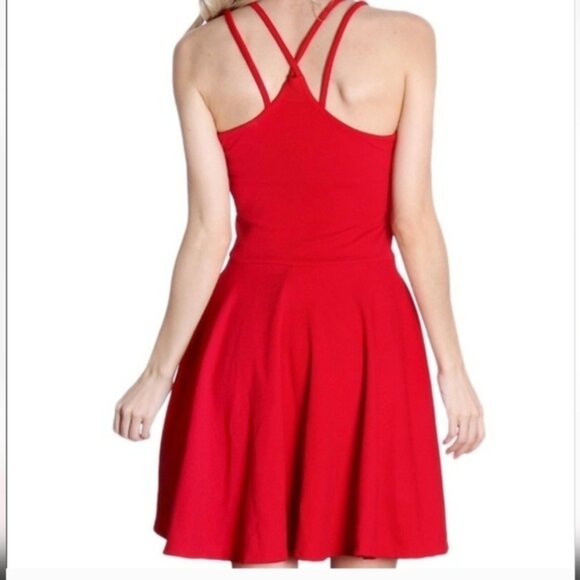 Gaze USA Small Bright Red Strappy Lattice Mini Dress Flirty Fit and Flare‎ - Picture 4 of 8